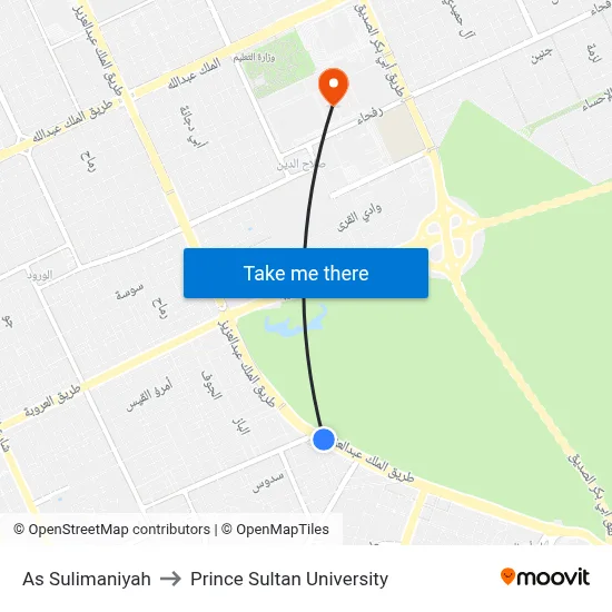 As Sulimaniyah to Prince Sultan University map