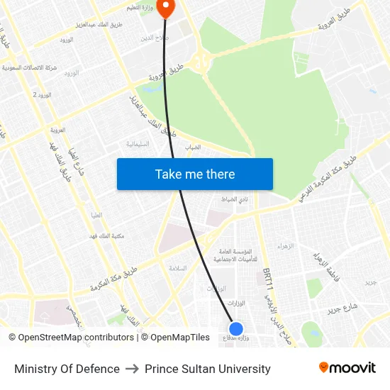 Ministry of Defence to Prince Sultan University map