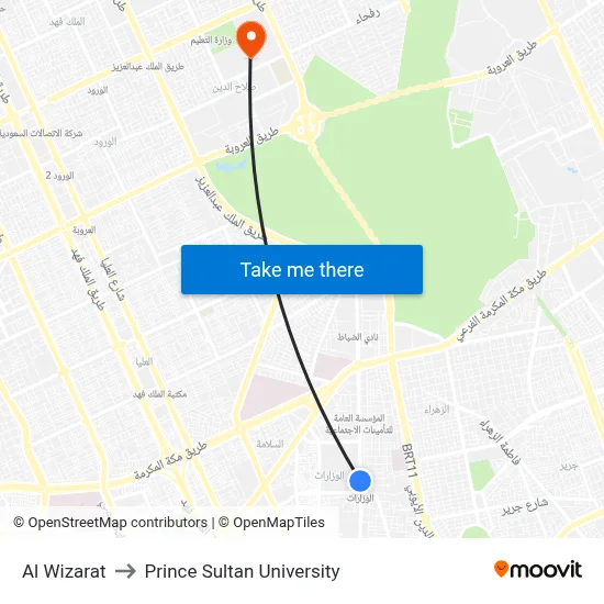 Al Wizarat to Prince Sultan University map