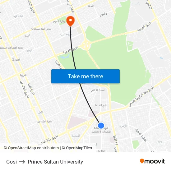 Gosi to Prince Sultan University map