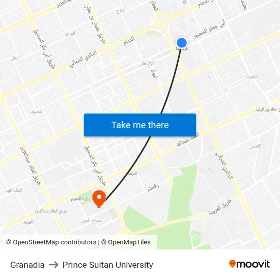 Granadia to Prince Sultan University map