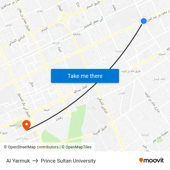 Al Yarmuk to Prince Sultan University map