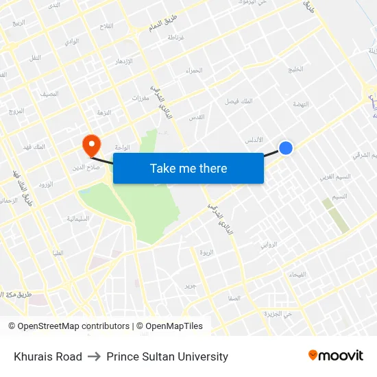 Khurais Road to Prince Sultan University map