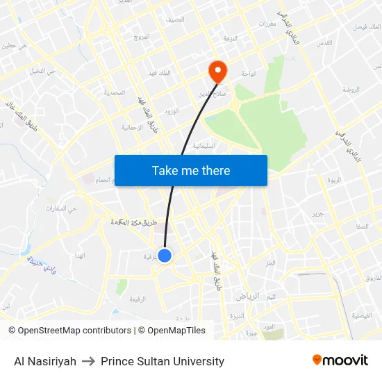 Al Nasiriyah to Prince Sultan University map