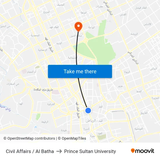 Civil Affairs / Al Batha to Prince Sultan University map