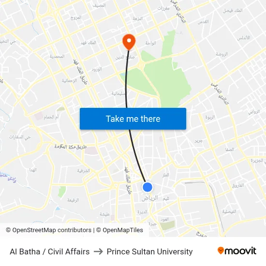 Al Batha / Civil Affairs to Prince Sultan University map
