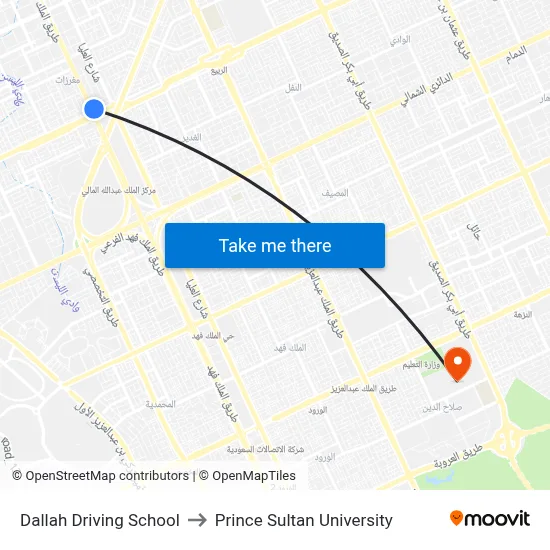 Dallah Driving School to Prince Sultan University map