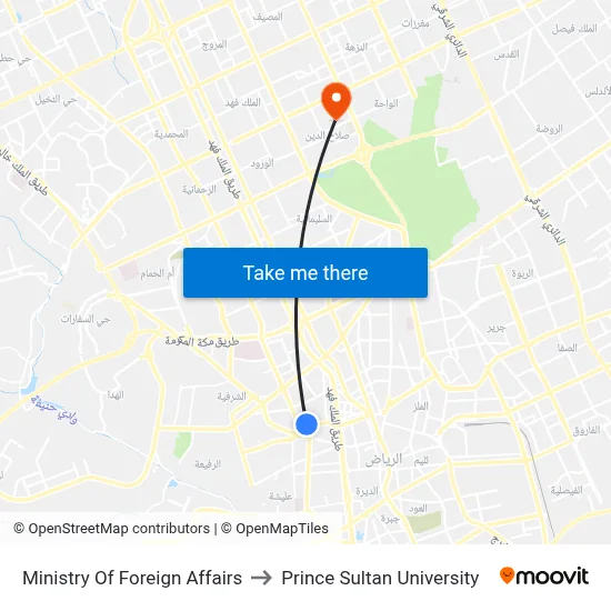 Ministry of Foreign Affairs to Prince Sultan University map