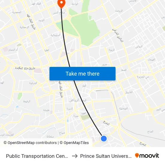 Public Transportation Center to Prince Sultan University map