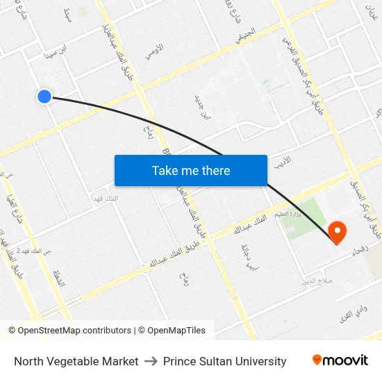 North Vegetable Market to Prince Sultan University map