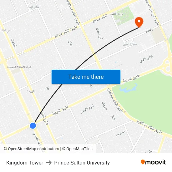 Kingdom Tower to Prince Sultan University map
