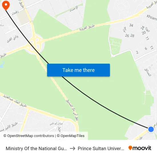 Ministry Of the National Guard to Prince Sultan University map