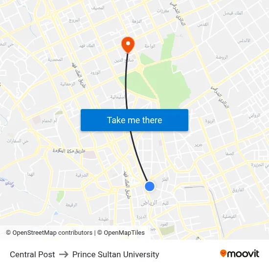 Central Post to Prince Sultan University map