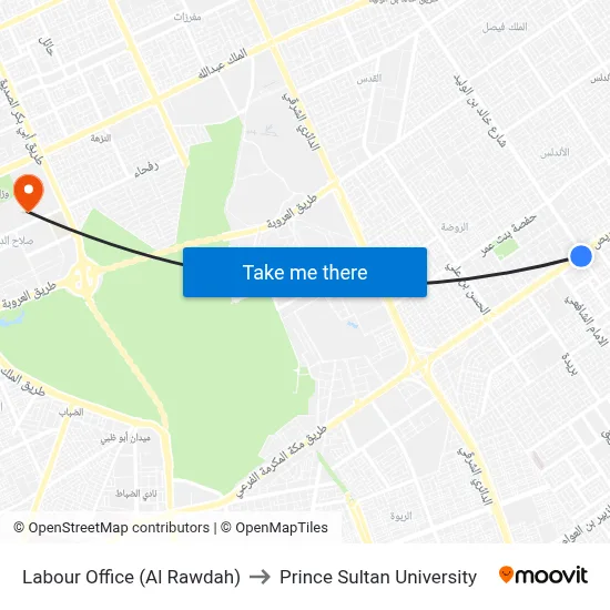 Labour Office (Al Rawdah) to Prince Sultan University map