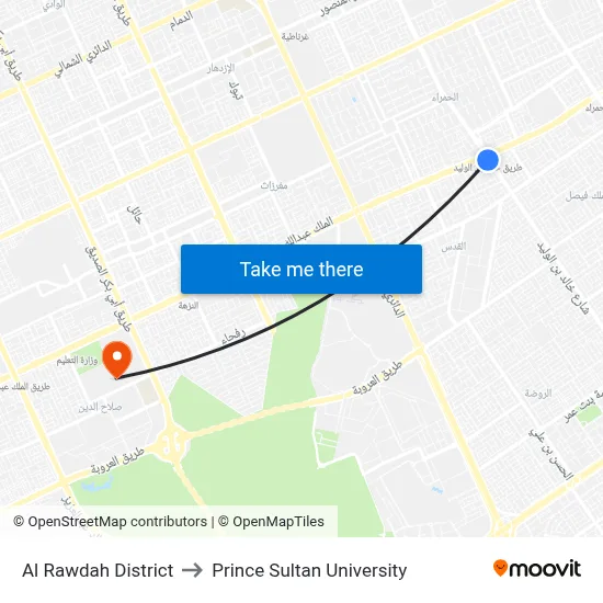 Al Rawdah District to Prince Sultan University map