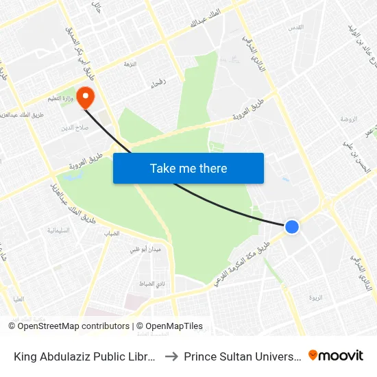 King Abdulaziz Public Library to Prince Sultan University map
