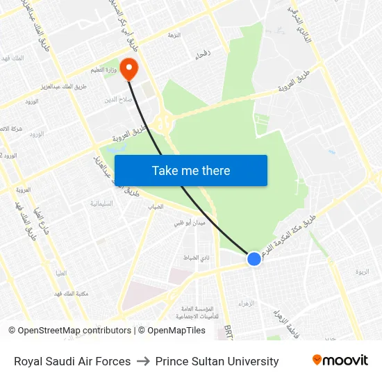 Royal Saudi Air Forces to Prince Sultan University map