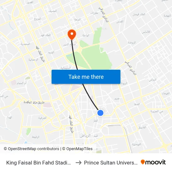 King Faisal Bin Fahd Stadium to Prince Sultan University map