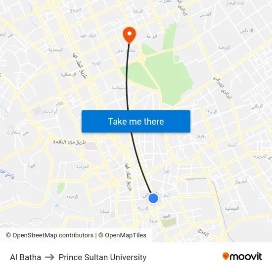 Al Batha to Prince Sultan University map