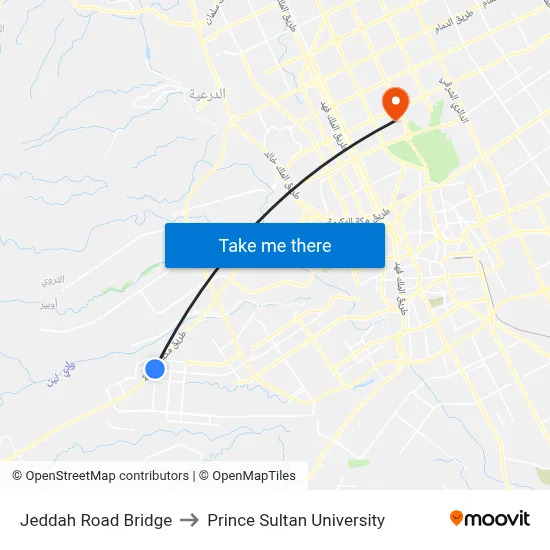 Jeddah Road Bridge to Prince Sultan University map
