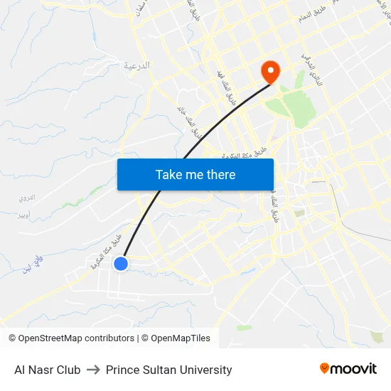 Al Nasr Club to Prince Sultan University map