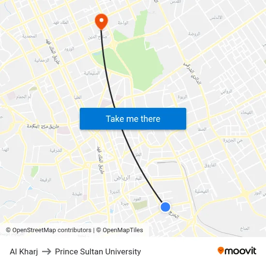 Al Kharj to Prince Sultan University map
