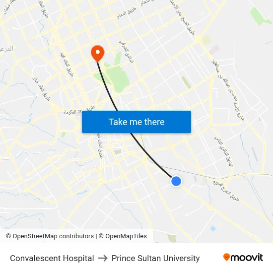 Convalescent Hospital to Prince Sultan University map