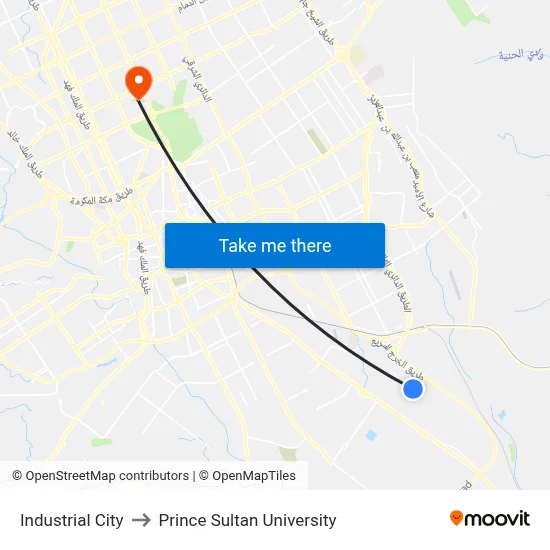 Industrial City to Prince Sultan University map