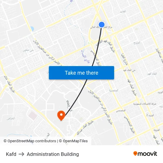Kafd to Administration Building map