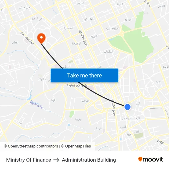 Ministry of Finance to Administration Building map