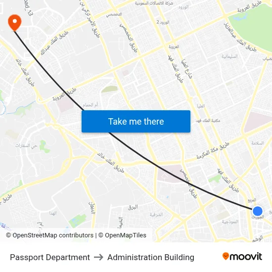 Passport Department to Administration Building map