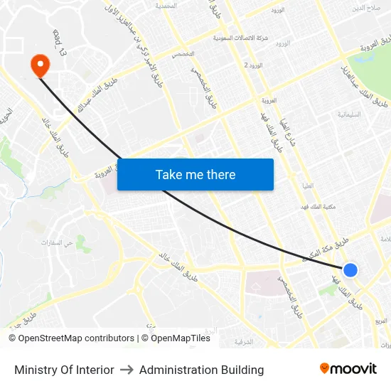 Ministry Of Interior to Administration Building map