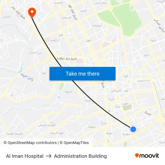 Al Iman Hospital to Administration Building map