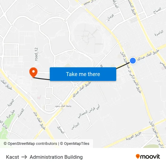 Kacst to Administration Building map