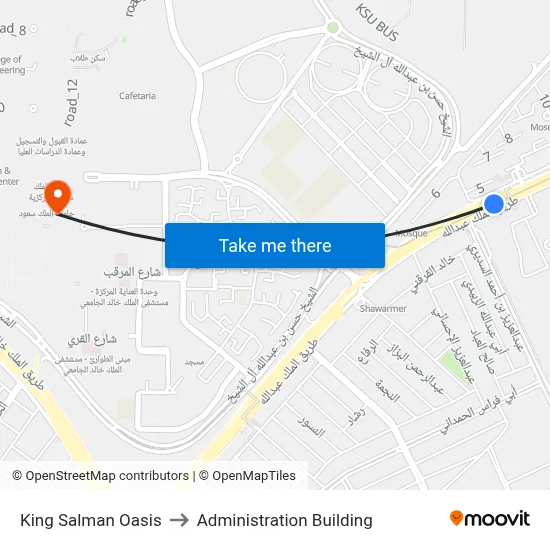 King Salman Oasis to Administration Building map