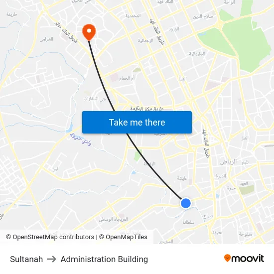 Sultanah to Administration Building map