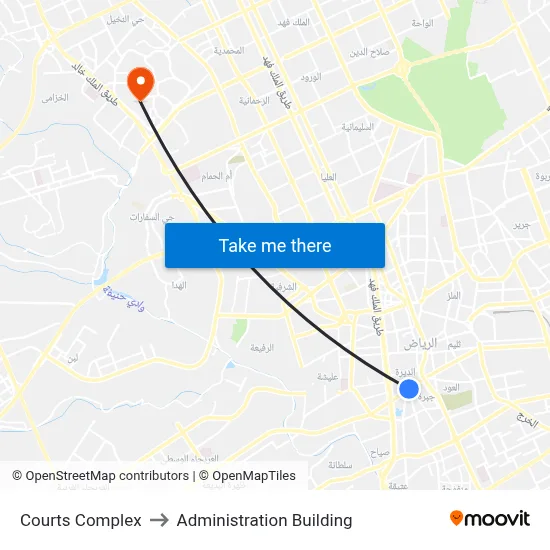 Courts Complex to Administration Building map