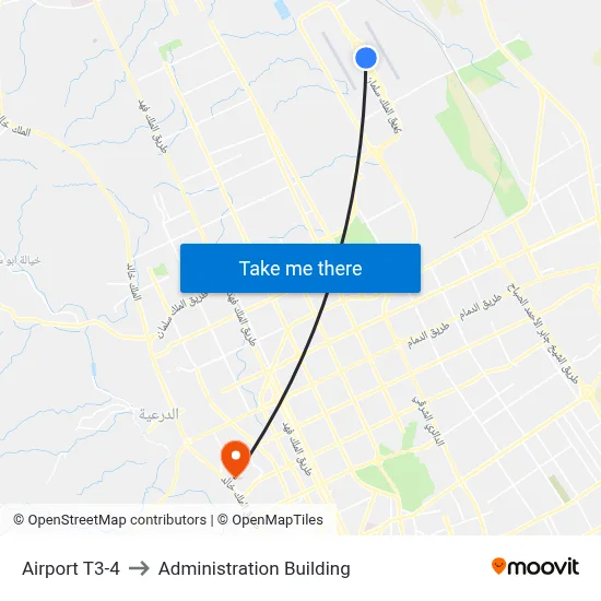 Airport T3-4 to Administration Building map