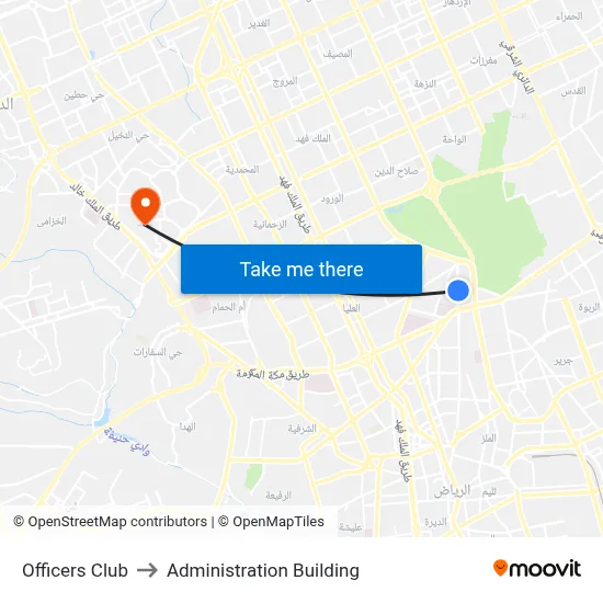 Officers Club to Administration Building map