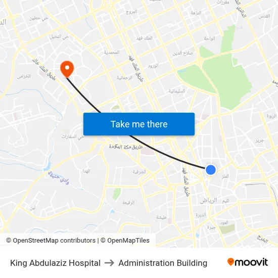 King Abdulaziz Hospital to Administration Building map