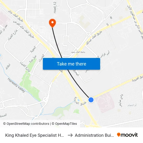 King Khaled Eye Specialist Hospital to Administration Building map
