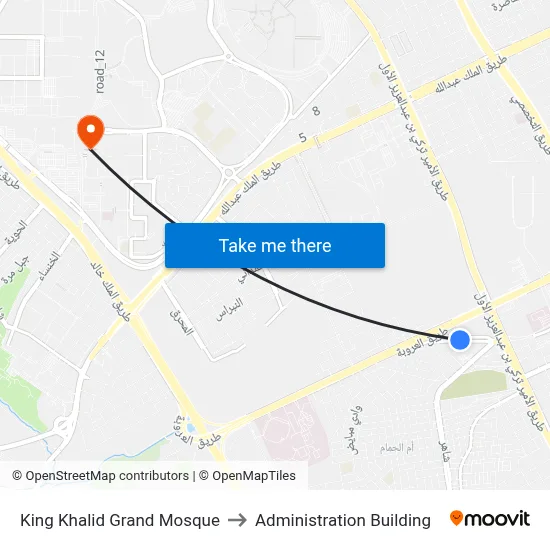 King Khalid Grand Mosque to Administration Building map