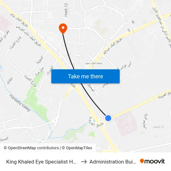 King Khaled Eye Specialist Hospital to Administration Building map
