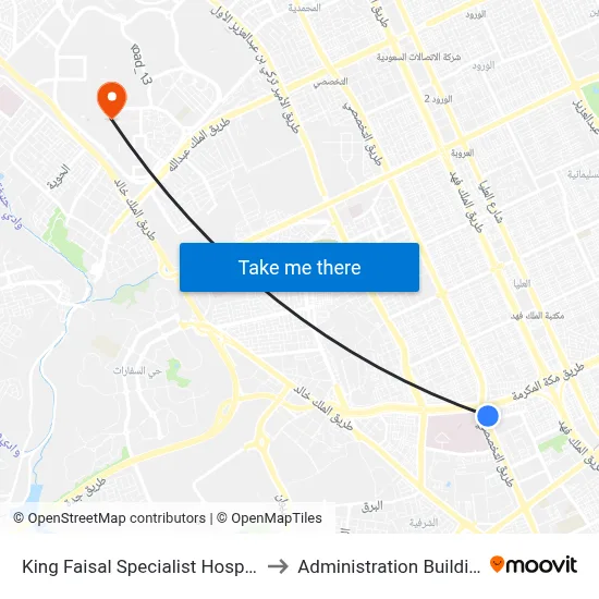 King Faisal Specialist Hospital to Administration Building map