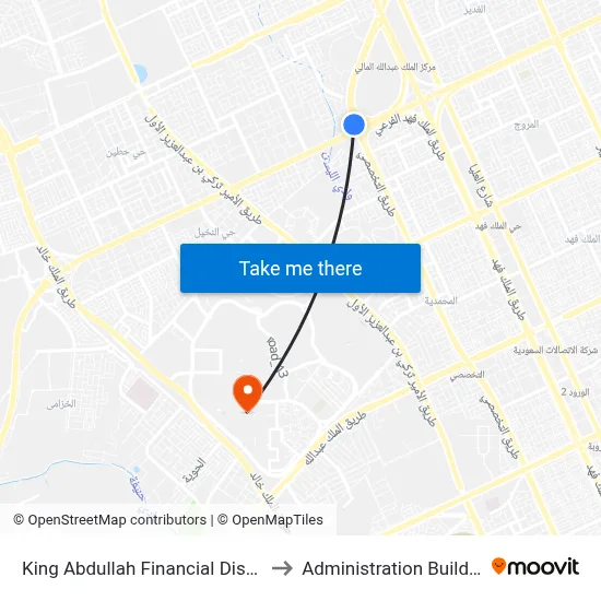 King Abdullah Financial District to Administration Building map