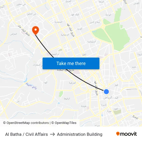 Al Batha / Civil Affairs to Administration Building map