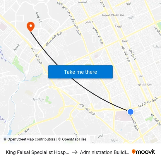 King Faisal Specialist Hospital to Administration Building map
