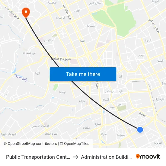 Public Transportation Center to Administration Building map