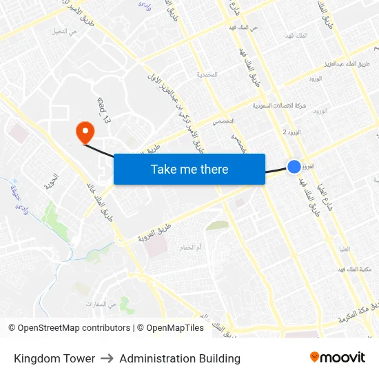 Kingdom Tower to Administration Building map