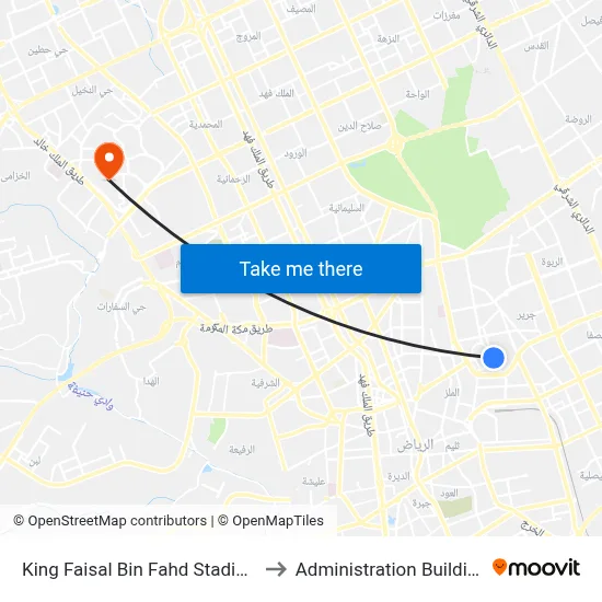 King Faisal Bin Fahd Stadium to Administration Building map